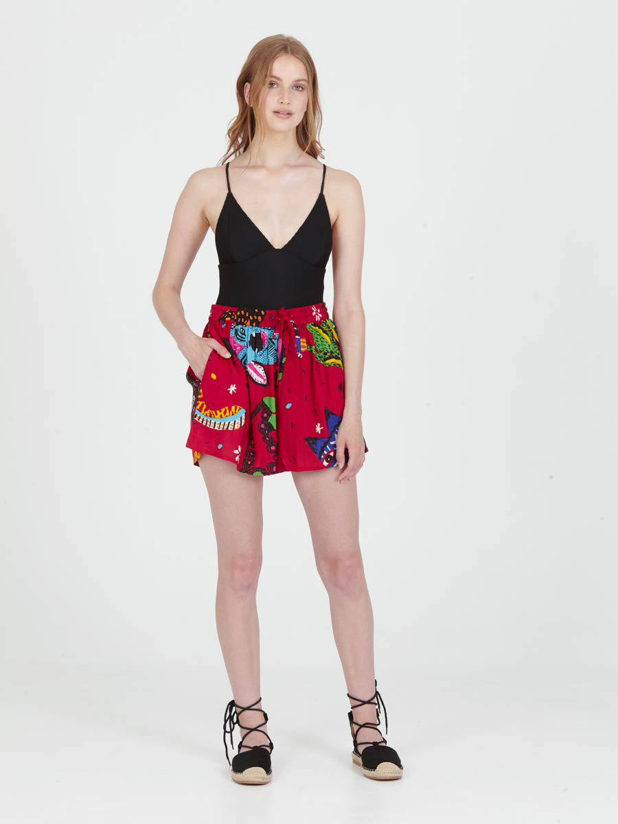 Women’s Red Pop Art Graphic Print Resort Shorts