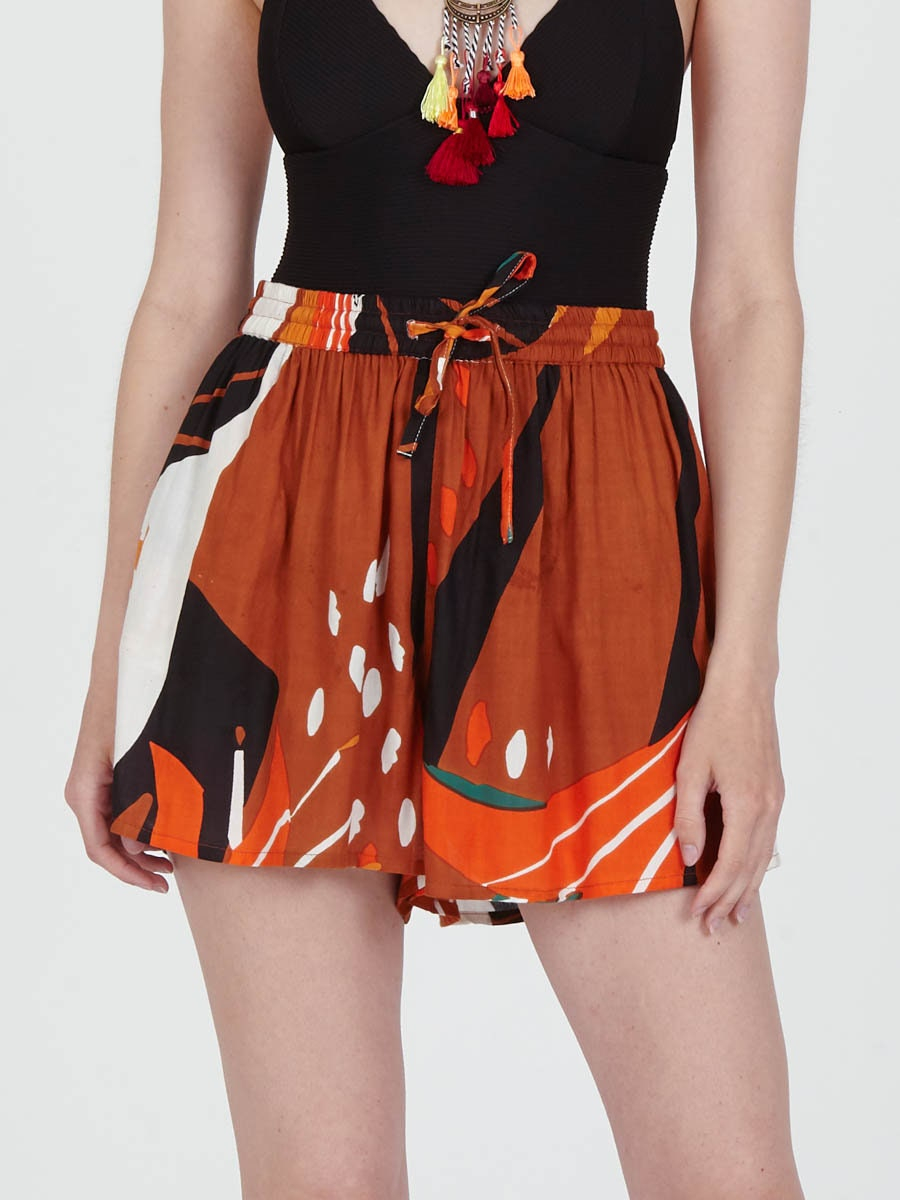 Women’s Sunset Abstract Print High Rise Resort Shorts - view 4