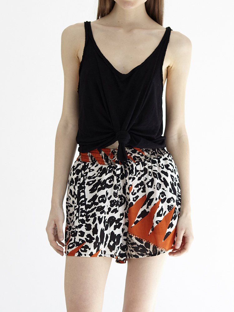 Women’s Wild Safari Print Orange Colorblock Vacation Shorts
